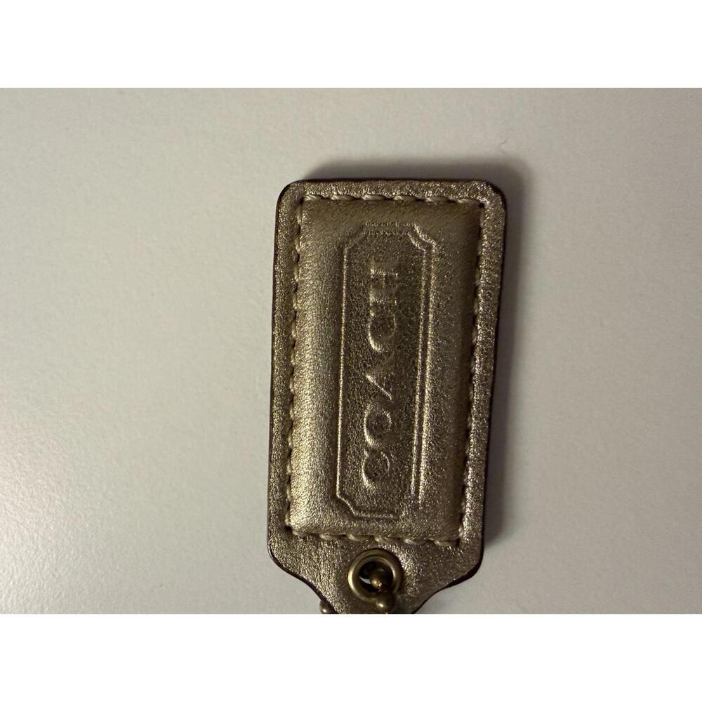 Coach Gold Leather Keychain Tag with Ball Chain